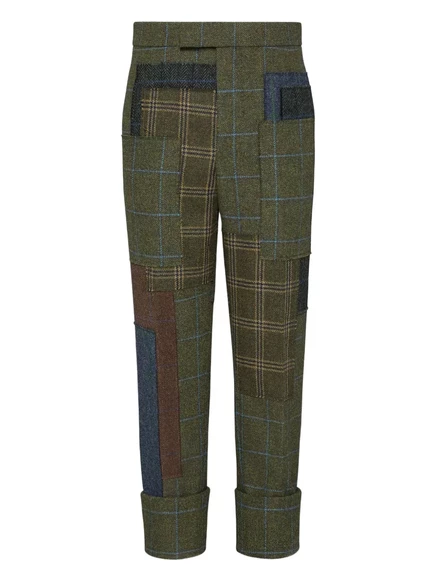 Мужские брюки Thom Browne Hunting tweed с пэчворком, зеленые