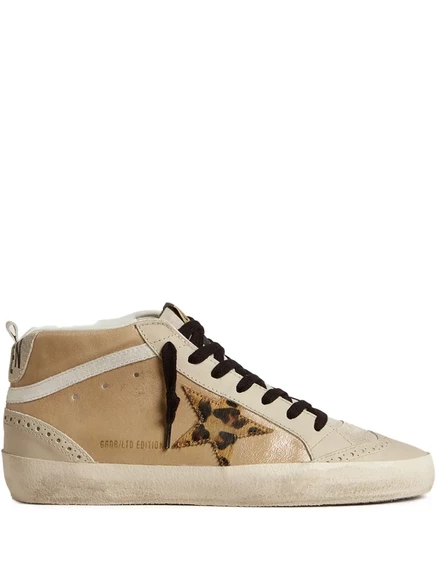 Женские кроссовки Golden Goose Mid Star с леопардовым принтом, бежевые