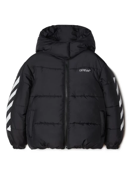 Пуховик для подростков Off-White Kids с логотипом, черный