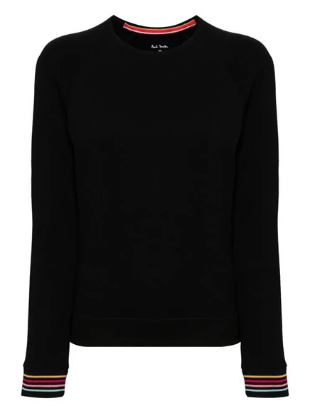 Женский хлопковый свитшот Paul Smith с полосатыми манжетами, черный