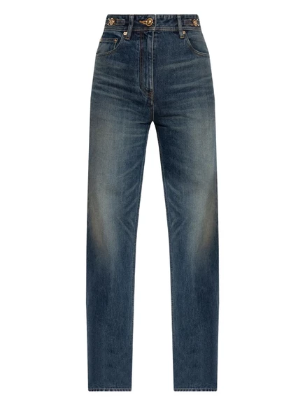 Женские джинсы Versace с металлической пластиной, синие