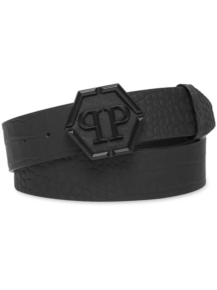 Мужской ремень Philipp Plein кожаный с пряжкой, черный