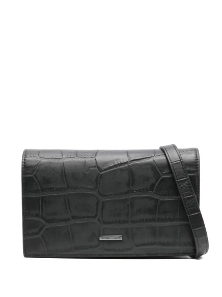 Мужской клатч Emporio Armani из кожи с кроко-тиснением, черный