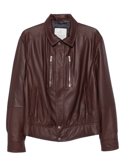 Мужская кожаная куртка Brunello Cucinelli на молнии, коричневая
