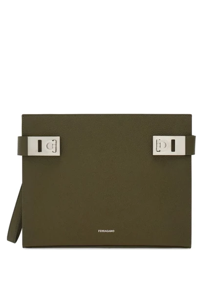 Мужской клатч Ferragamo Hug с ремешком, зеленый