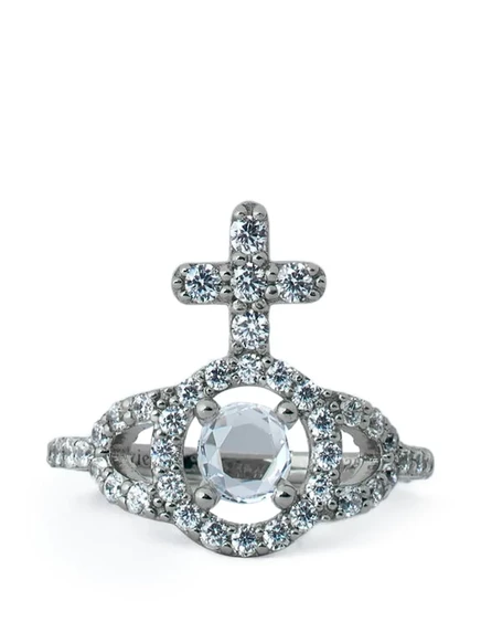 Женское кольцо Vivienne Westwood Cross Orb с кристаллами, серебристое