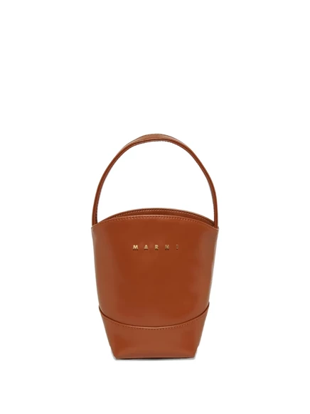 Детская сумка через плечо Marni Kids корзинка с ручкой и цветком, коричневая