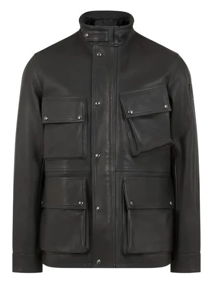 Мужская кожаная куртка Belstaff многокарманная, черная