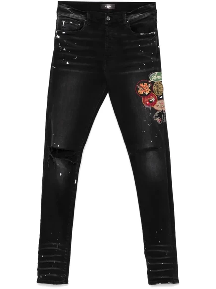 Мужские узкие джинсы Amiri с нашивками, черные