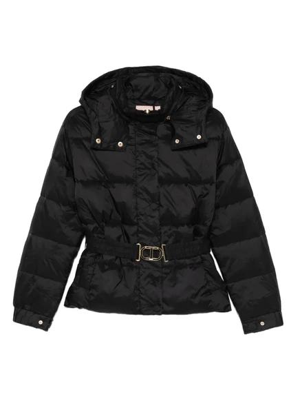 Женский пуховик Twinset с капюшоном и поясом, черный