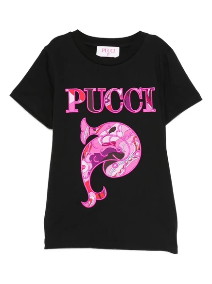Футболка с принтом пейсли, украшенная логотипом PUCCI Junior black
