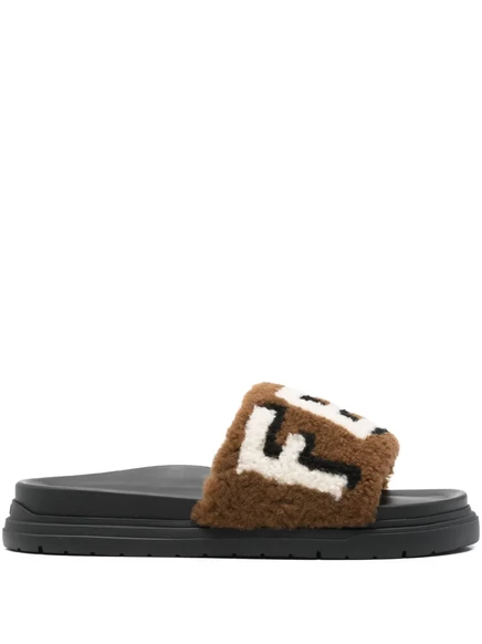Мужские шлепанцы Fendi с овчиной, коричневые