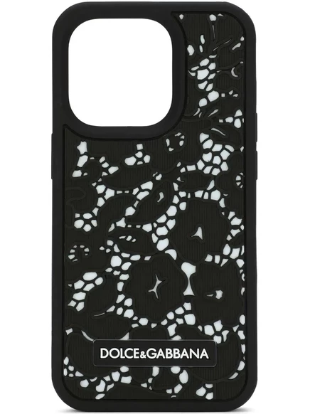 Кружевной чехол для iPhone 14 Pro с цветочным рисунком от Dolce & Gabbana black