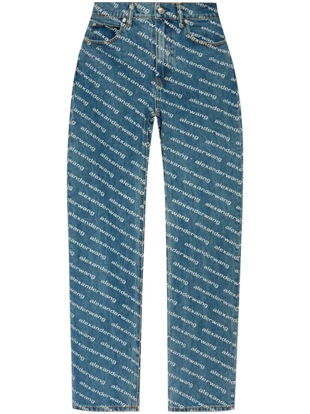 Прямые брюки средней посадки с блестками и логотипом Alexander Wang blue