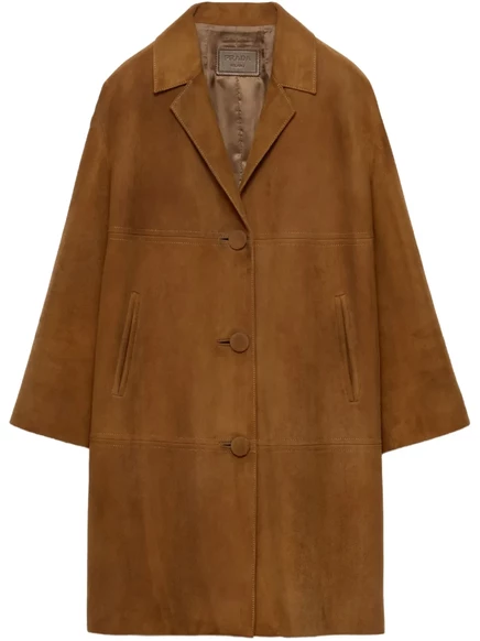 Женское замшевое пальто Prada, табачное