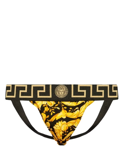 Мужские джокстрэпы Versace Barocco из эластичного хлопка, черно-желтые