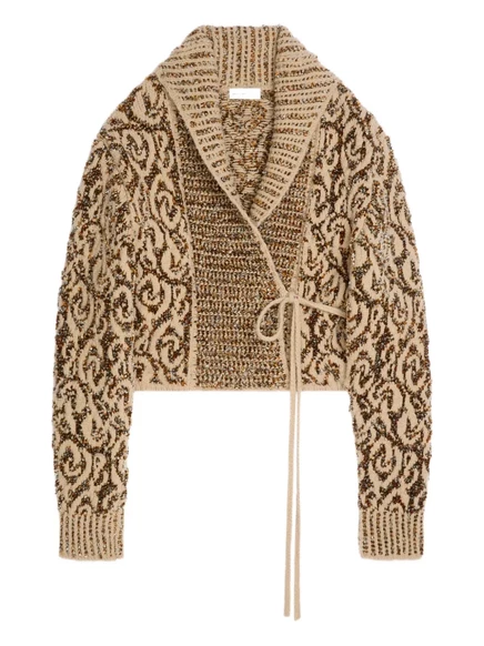 Женский кардиган Dries van Noten жаккардовый на запах, бежевый