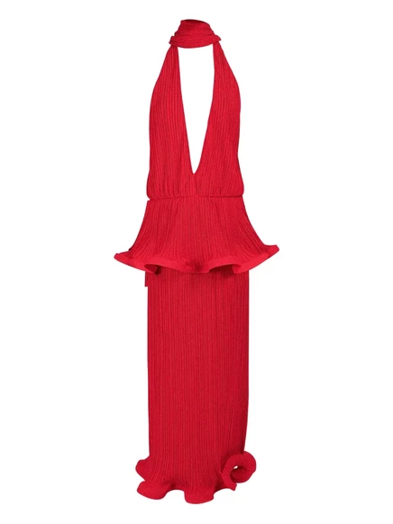 Плиссированное платье с глубоким вырезом от Rowen Rose red
