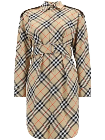 Винтажное платье-рубашка из хлопка в клетку от Burberry brown