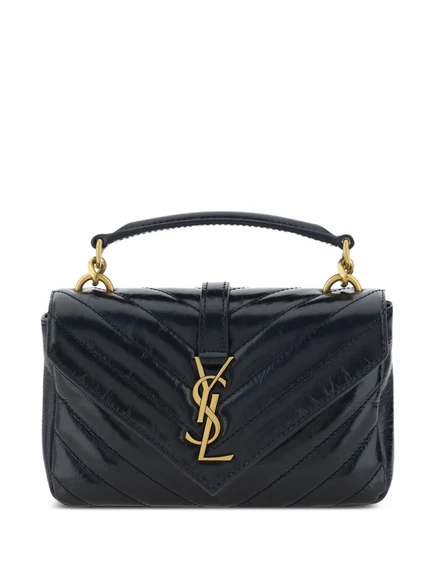 Женский кожаный стеганый кошелек Saint Laurent с аппликацией логотипа, черный