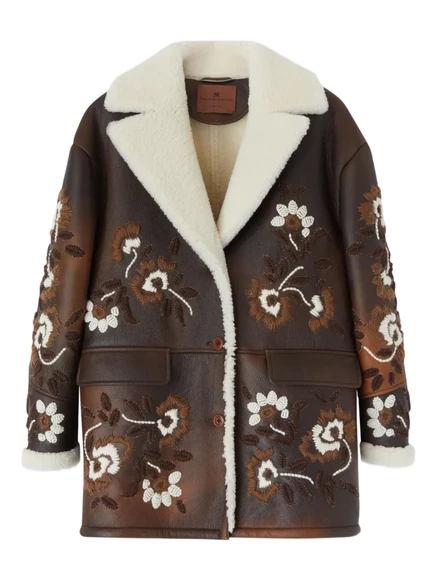 Женская дубленка Ermanno Scervino с вышивкой, коричневая