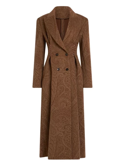 Шерстяное пальто на шнуровке ETRO с узором пейсли brown