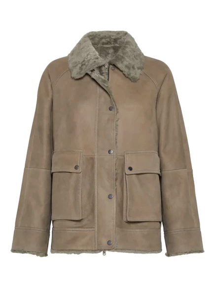 Женский бомбер Brunello Cucinelli из овчины, коричневый