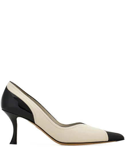 Женские туфли-лодочки Ferragamo кожаные, бежево-черные