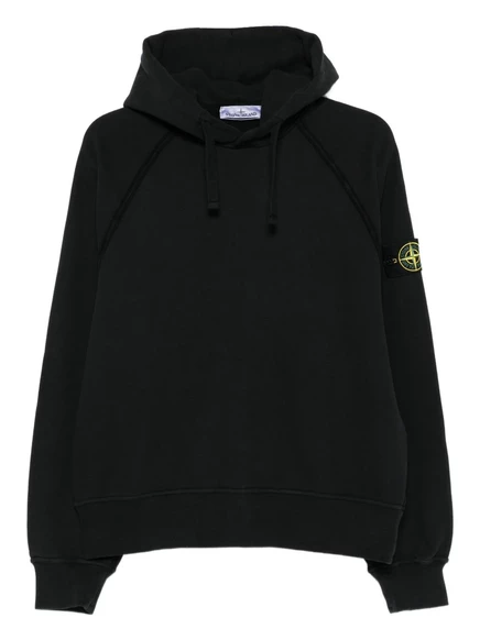 Мужское худи Stone Island хлопковое, черное