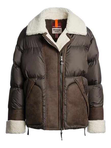 Женская стеганая куртка Parajumpers с мехом, коричневая