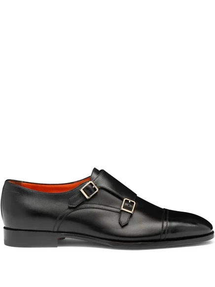 Мужские монки Santoni кожаные с двумя пряжками, черные