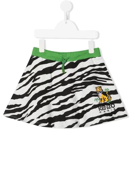 Детская юбка Kenzo Kids с зебровым принтом и вышивкой, серая