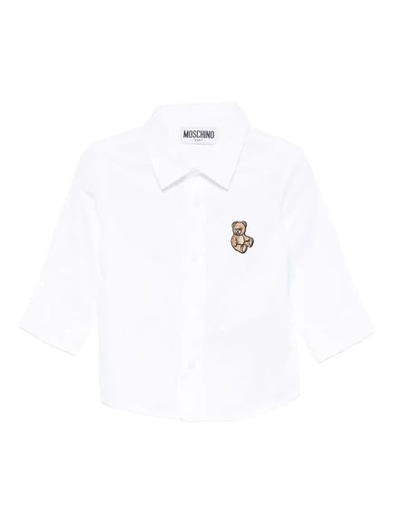 Детская рубашка Moschino Kids хлопковая с вышивкой Teddy, белая