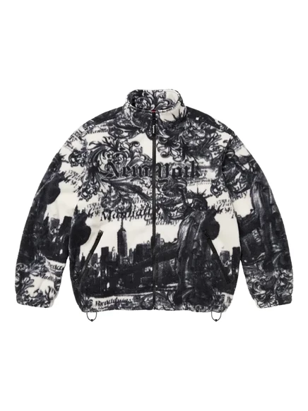 Мужская флисовая куртка Supreme New York с принтом, белая