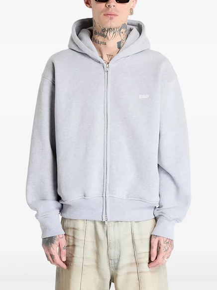 Мужское худи Rhude классическое на молнии, светло-серое