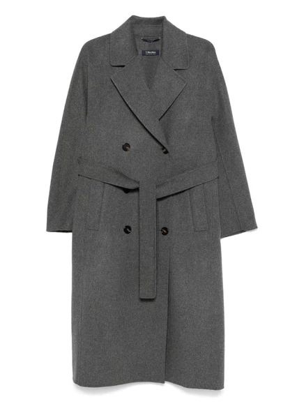 Двубортное пальто с поясом от Max Mara grey