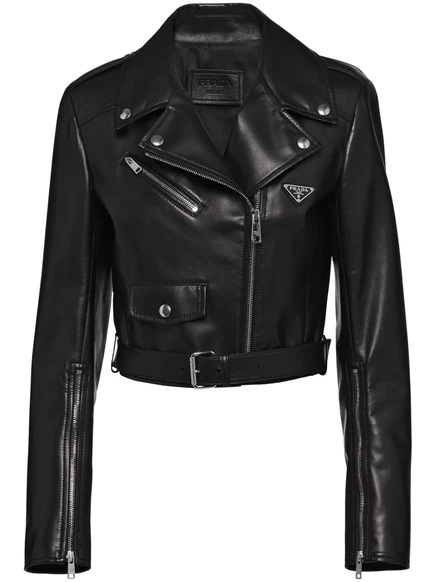 Кожаная байкерская куртка Prada black
