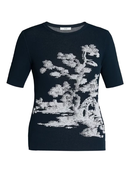 Жаккардовый топ с коротким рукавом ERDEM blue