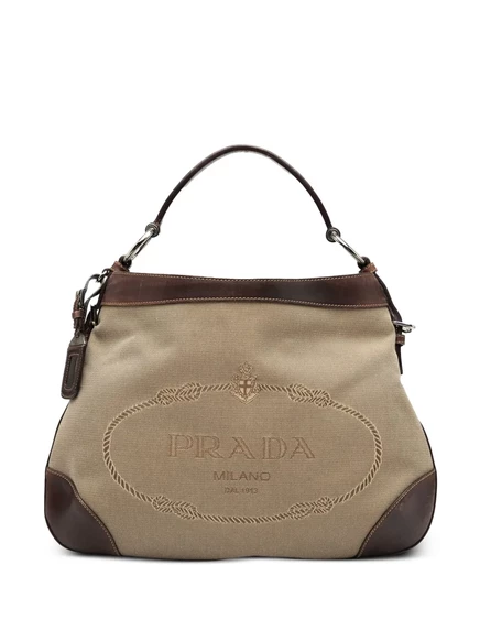 Холщовая сумка-хобо Canapa с логотипом Prada, бывшая в употреблении в 2013-2025 годах brown