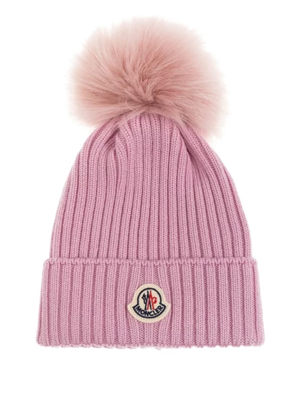 Детская шапка Moncler Enfant с помпоном, розовая