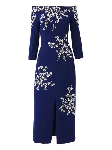 Миди-платье Carolina Herrera с цветочной вышивкой blue