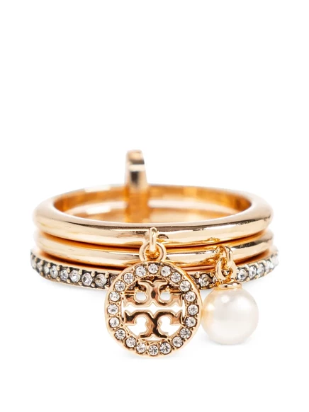 Женское кольцо Tory Burch Icon Pavé, золотистое с жемчугом
