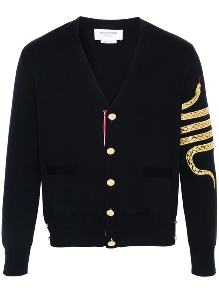 Мужской кардиган Thom Browne 4-Bar с вышивкой змеи, синий