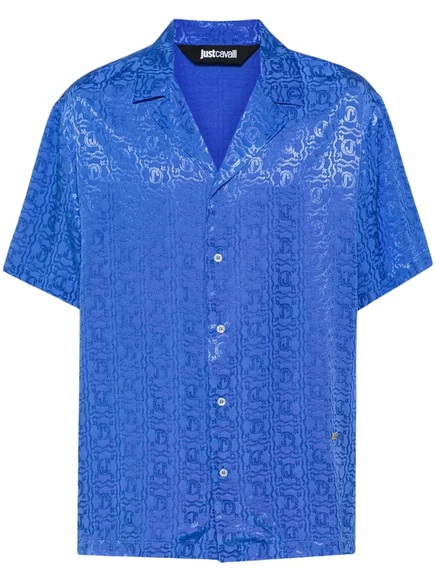 Жаккардовая рубашка для боулинга с логотипом Just Cavalli blue