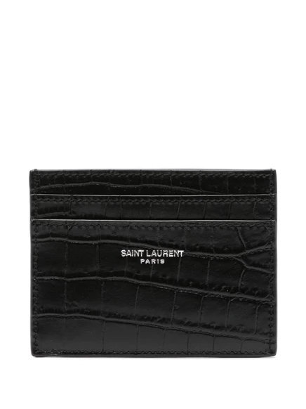 Визитница из кожи с тиснением под крокодила от Saint Laurent black