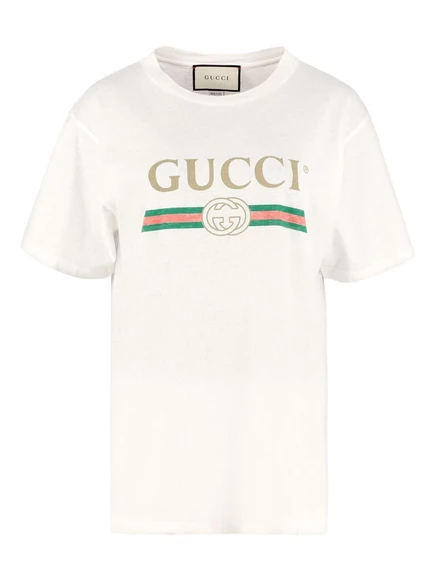 Женская хлопковая футболка Gucci с логотипом, белая