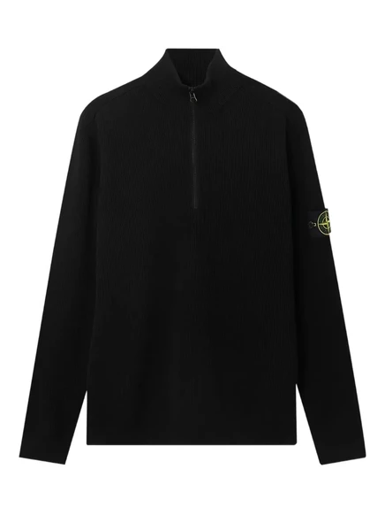 Мужской свитер Stone Island в рубчик с молнией, черный