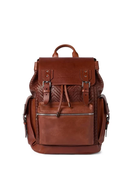 Рюкзак Brunello Cucinelli из кожи с плетением, коричневый