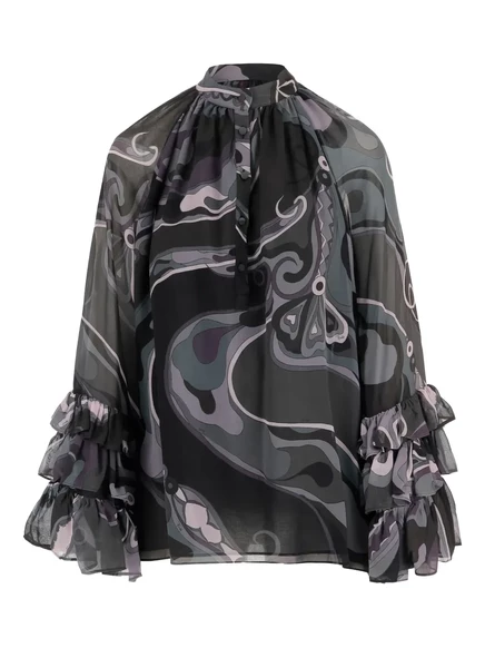 Блузка с оборками и абстрактным принтом от PUCCI black
