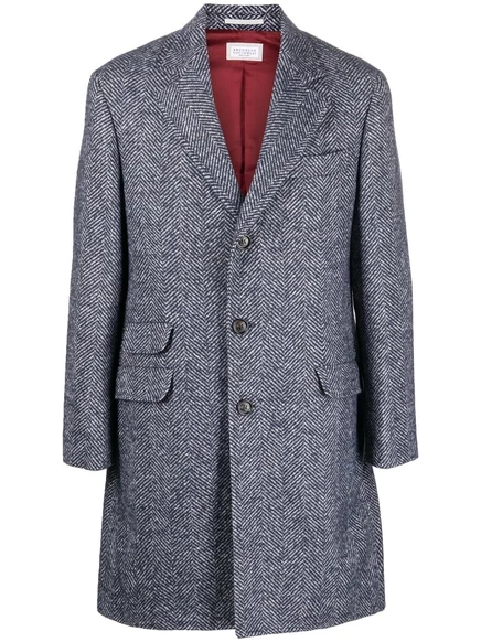 Миди-пальто Brunello Cucinelli с рисунком в елочку blue